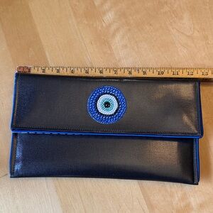 Kent Stetson Black Clutch with Evil Eye Design